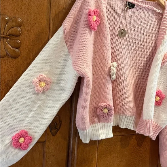 💥HP💥 🆕 NWT Debut 3D Daisy Cardigan Sweater – Small/Medium – Pink - Picture 6 of 8